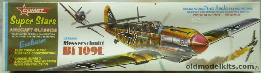 Comet Messerschmitt Bf-109 E - 22 inch Wingspan Gas or Rubber Powered Wooden Aircraft Kit, 1625-250 plastic model kit